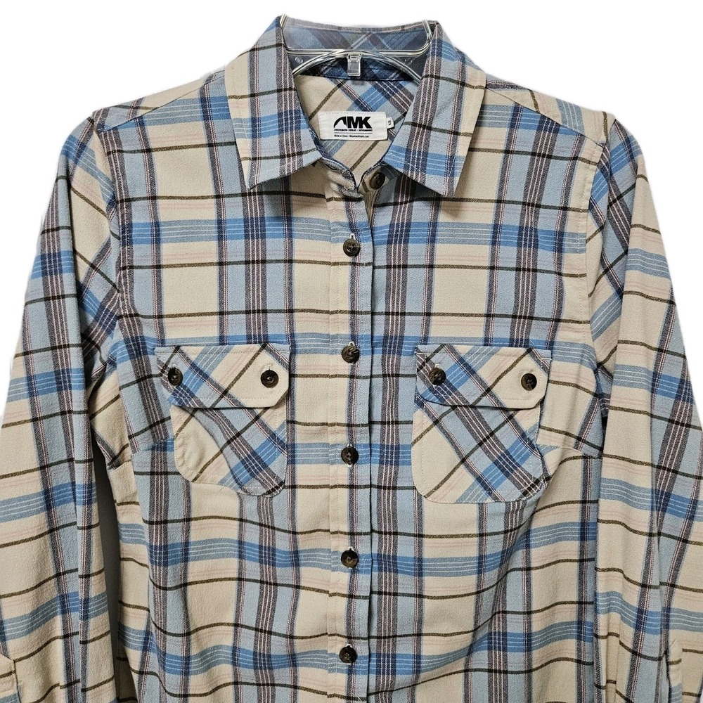 Mountain Khakis Shirt Womens XS Blue Plaid Wool Blend Flannel Long Sleeve Button